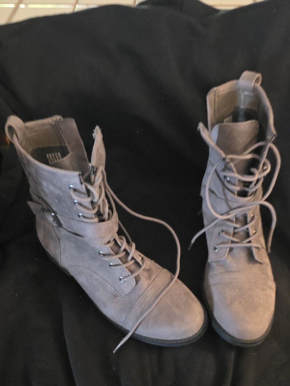 Report Taupe Lace-Up Suede Combat Boots